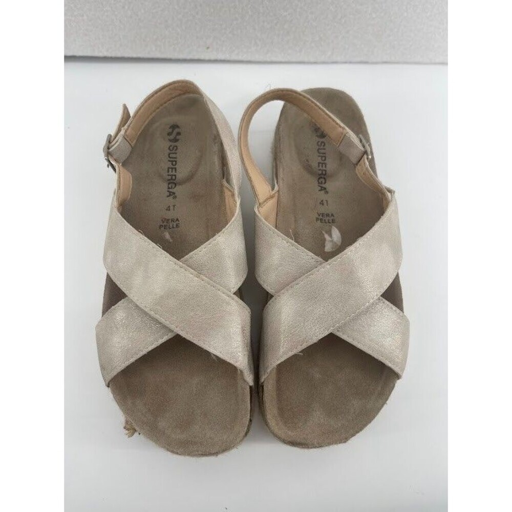 Superga Size 41 Women's Gold Sandals Vera Pelle Espadrilles‎ Platform